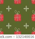 Vector seamless pattern with red gift boxes and white snowflakes 132140016