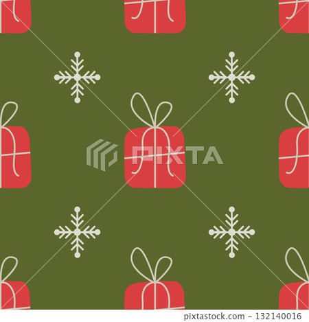 Vector seamless pattern with red gift boxes and white snowflakes Vector seamless pattern with red gift boxes and white snowflakes 132140016