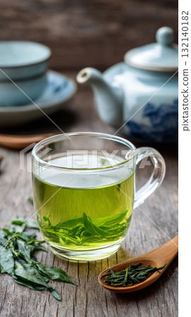Enjoying Freshly Brewed Green Tea With Herbs in a Cozy Setting Enjoying Freshly Brewed Green Tea With Herbs in a Cozy Setting 132140182