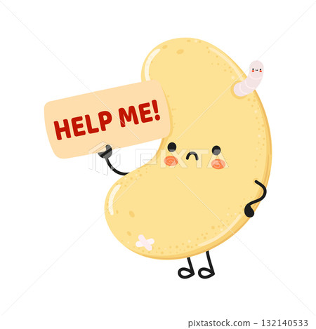 Cashew nut character asking for help with worm Cashew nut character asking for help with worm 132140533