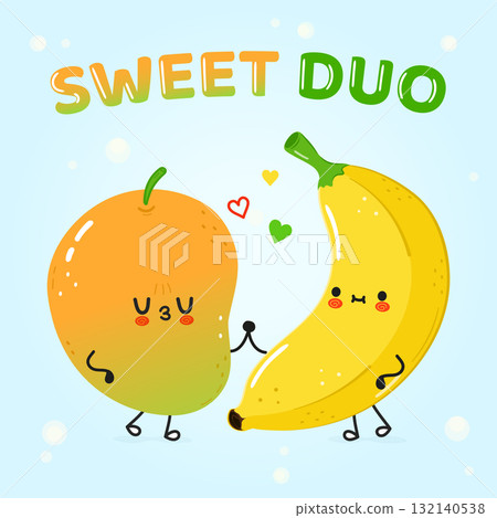 Cute mango and banana sweet duo loving Cute mango and banana sweet duo loving 132140538