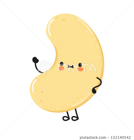 Cute cartoon cashew nut character waving hand 132140542