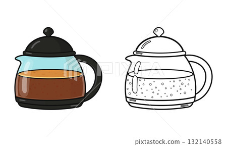 Glass coffee pot and coloring book page Glass coffee pot and coloring book page 132140558