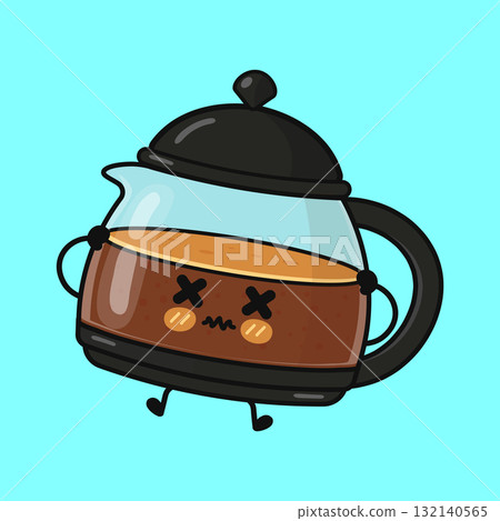 Coffee pot cartoon character feeling sick or dizzy Coffee pot cartoon character feeling sick or dizzy 132140565