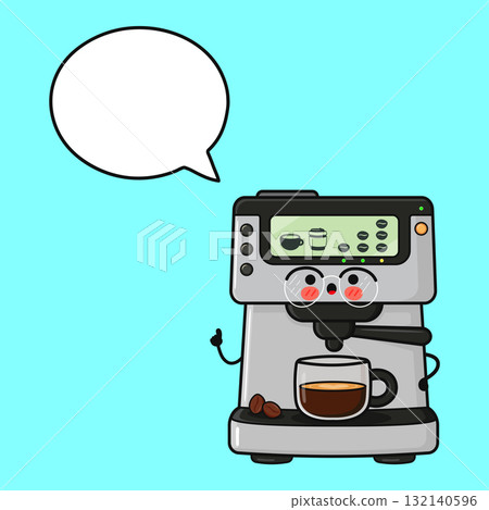 Cute coffee machine character giving advice bubble 132140596