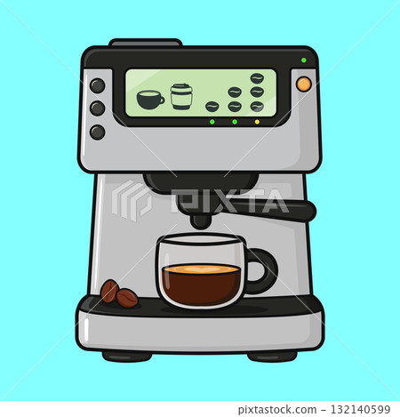 Espresso machine brewing coffee in a clear mug Espresso machine brewing coffee in a clear mug 132140599