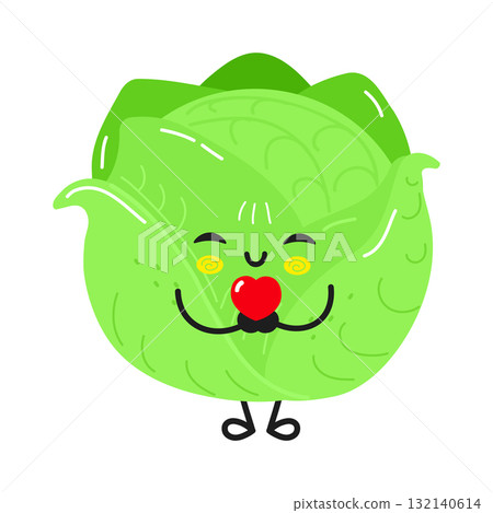 Cute cabbage character giving heart with love Cute cabbage character giving heart with love 132140614