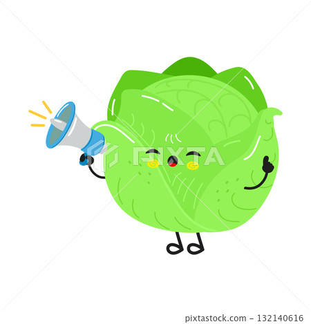 Cabbage character shouting with a megaphone 132140616