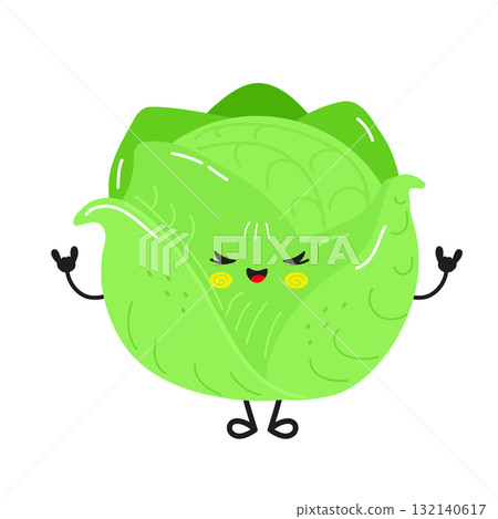Cabbage cartoon character making rock hand gesture Cabbage cartoon character making rock hand gesture 132140617