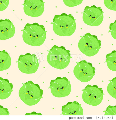 Cute smiling cabbage vegetable seamless pattern 132140621