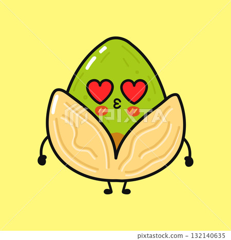 Pistachio character with heart eyes expressing love Pistachio character with heart eyes expressing love 132140635