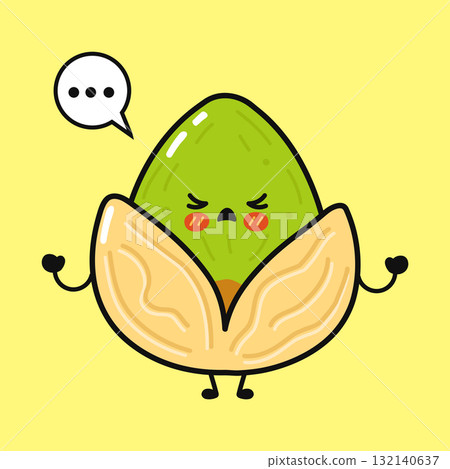 Unhappy pistachio character expressing anger with speech bubble Unhappy pistachio character expressing anger with speech bubble 132140637