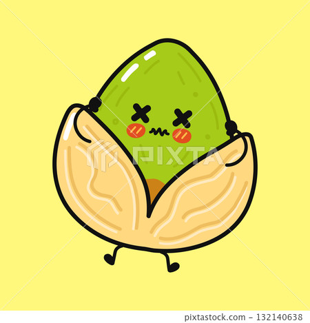 Pistachio cartoon character feeling dizzy and confused 132140638