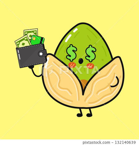 Pistachio character holding wallet with money 132140639