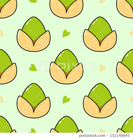 Cute pistachio nut cartoon seamless pattern 132140645