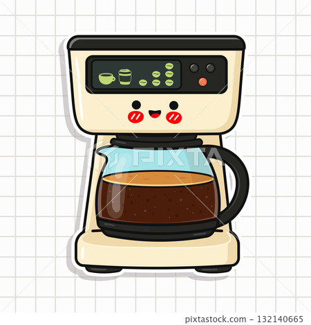 Kawaii coffee maker brewing fresh coffee sticker Kawaii coffee maker brewing fresh coffee sticker 132140665