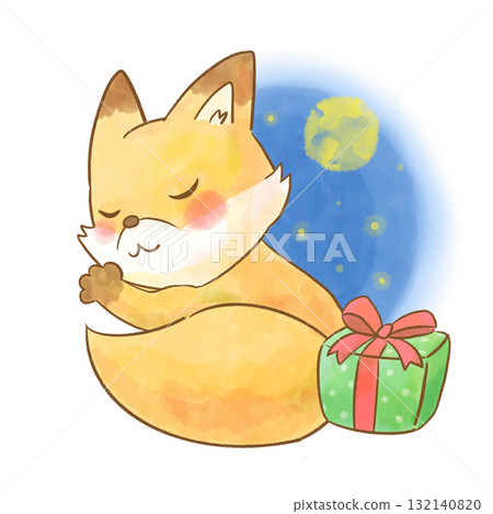 A cute watercolor illustration of a sleeping fox and presents (Christmas, winter, childcare material) A cute watercolor illustration of a sleeping fox and presents (Christmas, winter, childcare material) 132140820