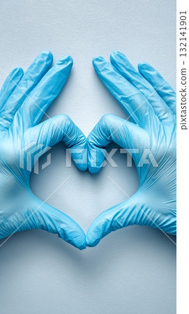 Health Care Workers Showing Love With Gloved Hands Creating a Heart Shape Health Care Workers Showing Love With Gloved Hands Creating a Heart Shape 132141901