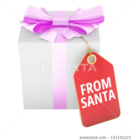 Gift box with tag From Santa. 3D rendering 132142225