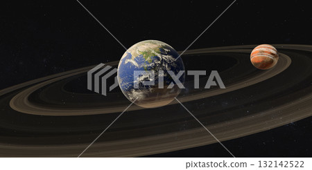 Earth and Jupiter-like Planet with Rings 132142522