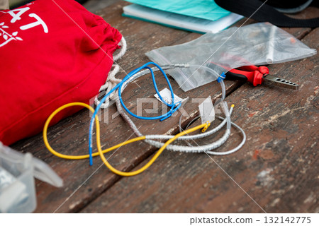 Bird ringing equipment with metal identification bands. 132142775