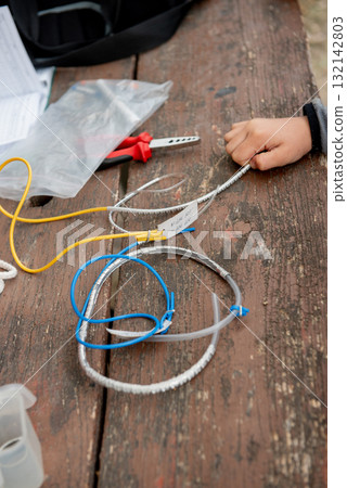 Bird ringing equipment with metal identification bands. Bird ringing equipment with metal identification bands. 132142803