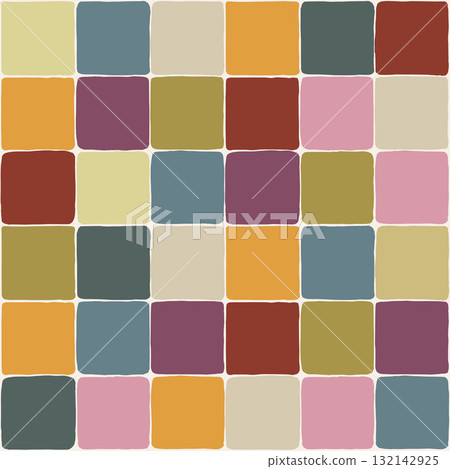 Vector seamless pattern with blue and green checkered tiles. Hand painted illustration for design, print, fabric or background. 132142925