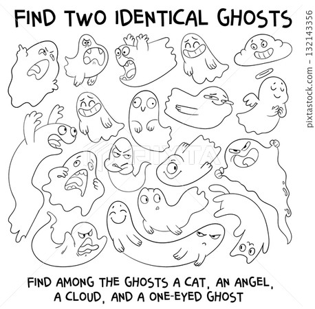 Find two identical ghosts. Coloring book 132143356