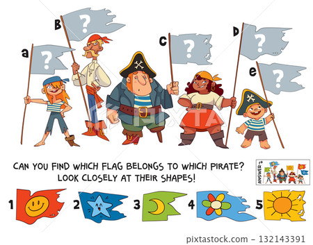 Match the flag shapes and find which flag belongs to each pirate Match the flag shapes and find which flag belongs to each pirate 132143391