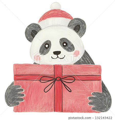 熊貓拿著聖誕禮物 132143422