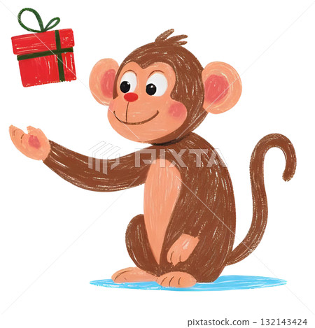 猴子拿著聖誕禮物 132143424