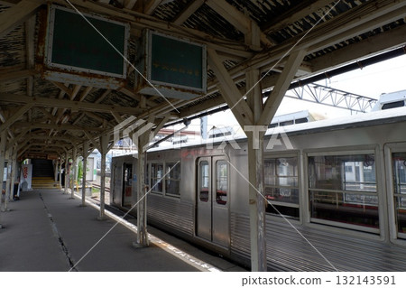Konan Railway 7000 series train parked at the platform of Owani Station Konan Railway 7000 series train parked at the platform of Owani Station 132143591