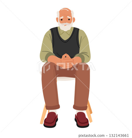 Bored nervous senior man cartoon character sitting on chair waiting for his turn isolated on white Bored nervous senior man cartoon character sitting on chair waiting for his turn isolated on white 132143661