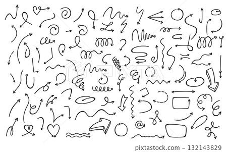 Hand drawn arrows and doodle elements set sketchy lines, swirls and pointers for infographics and notes Hand drawn arrows and doodle elements set sketchy lines, swirls and pointers for infographics and notes 132143829