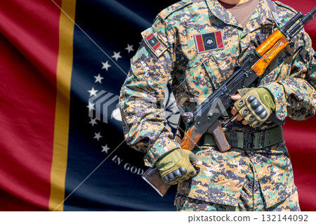 Mississippi new US state flag with soldier holding assault rifle 132144092