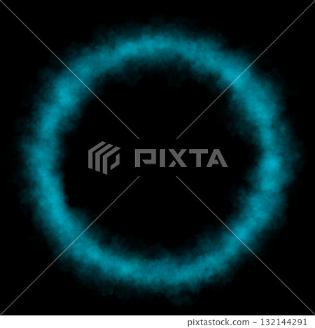 Soft glowing light blue smoke ring with transparent background, surrounded by airy mist and cool haze in circular motion. Great for calming sci fi visuals or dreamy fantasy designs 132144291