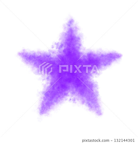 Single fluffy or smoke violet star with soft glowing texture on transparent background, isolated festive and atmospheric star illustration 132144301