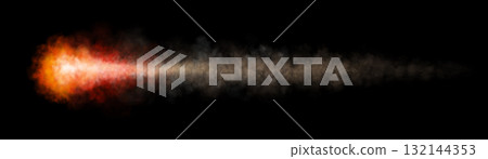 Realistic fiery comet trail with glowing flame and dense smoke tail flying on transparent background template mockup illustration Realistic fiery comet trail with glowing flame and dense smoke tail flying on transparent background template mockup illustration 132144353