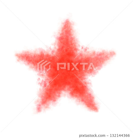 Single fluffy or smoke red star with soft glowing texture on transparent background, isolated festive and atmospheric star illustration 132144366