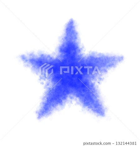 Single fluffy or smoke blue star with soft glowing texture on transparent background, isolated festive and atmospheric star illustration 132144381