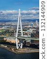 [Kansai/Osaka] Tempozan Bridge and the city's waterfront seen from the Ferris wheel. 132144909
