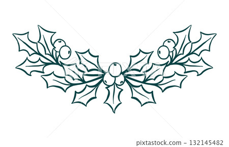 Hand drawn holly branch for holiday decorations like invitations, greeting cards, discount promotional, banners, posters and templates Hand drawn holly branch for holiday decorations like invitations, greeting cards, discount promotional, banners, posters and templates 132145482