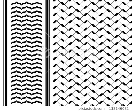 Keffiyeh pattern. Classical middle east headgear print. Geometric fabric texture. Traditional arabic cloth background. Abstract monochrome ornament. Vector graphic illustration Keffiyeh pattern. Classical middle east headgear print. Geometric fabric texture. Traditional arabic cloth background. Abstract monochrome ornament. Vector graphic illustration 132146081