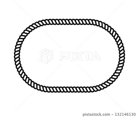 Rope frame in rectangle shape with round corners. Rectangular shape with cord, jute or cable texture isolated on white background. Vignette for picture or photo in nautical style. Vector illustration 132146130