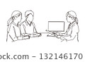 一對夫婦在諮詢台接受解釋的線條插圖 132146170