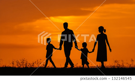 Family holding hands in the sunset 132146545
