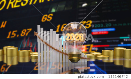 The  2026 in light bulb for Business concept 3d Rendering. 132146742