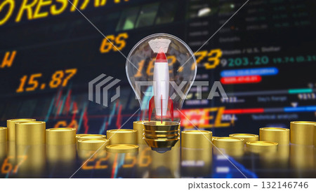 The  Rocket  in light bulb for Business concept 3d Rendering. 132146746