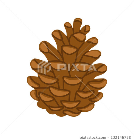 Cute brown pine cone. Hand drawn trendy flat style isolated. 132146758