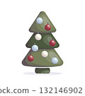 Christmas tree decorated with red white and blue balls 132146902